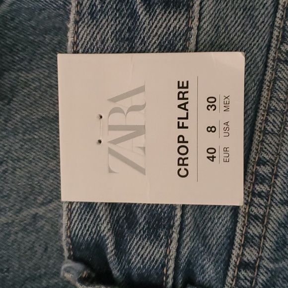 Zara Low Rise Crop Flare Plaid Raw Hem Rigid Jeans Size 8 - Picture 8 of 11